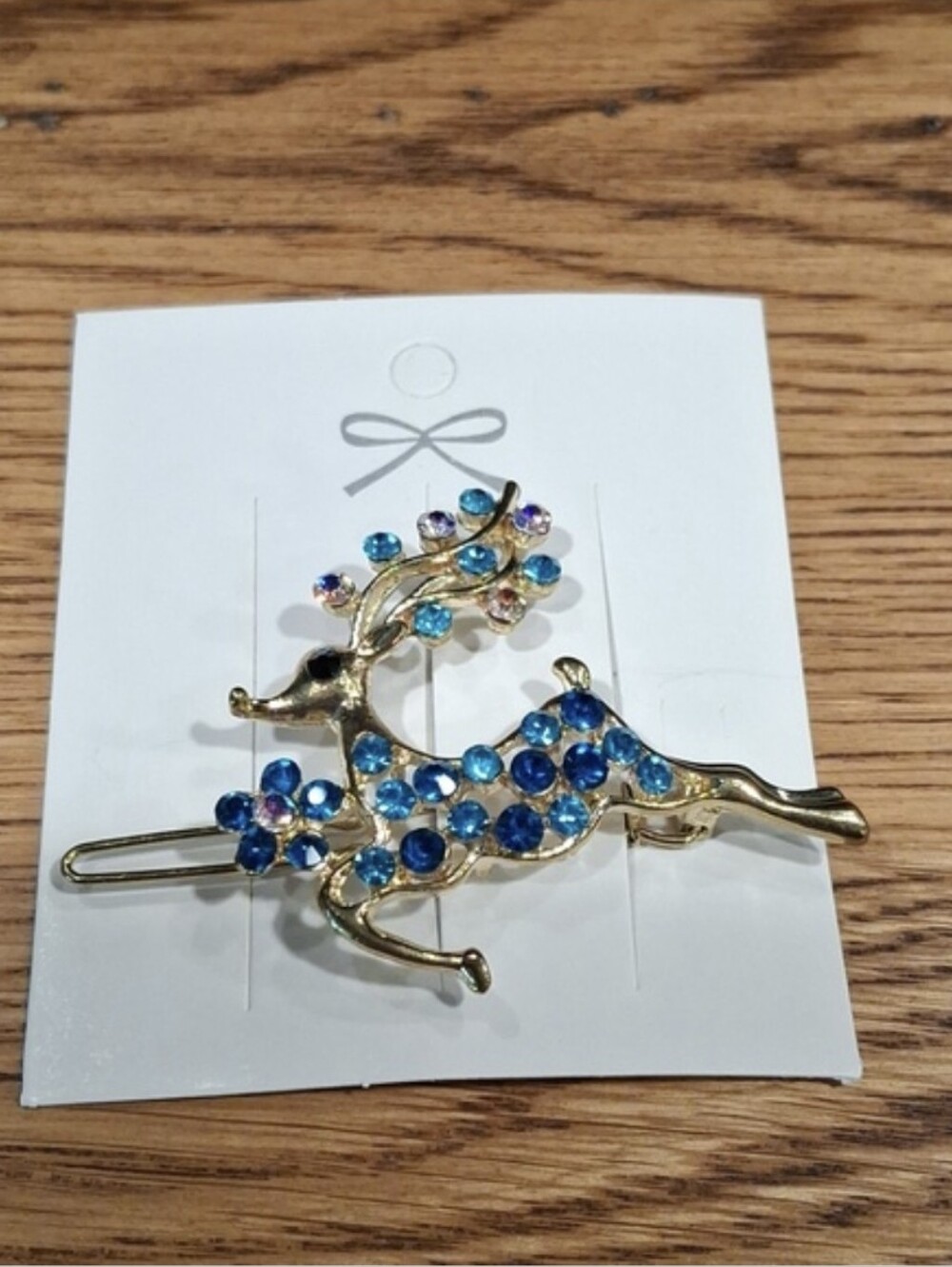Elegant Gold & Blue Reindeer Barrette